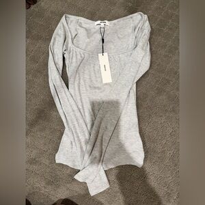 Joah Brown Light Gray Long Sleeve Top